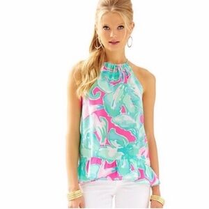 Lilly Pulitzer Silk Millie Halter Top Size XS